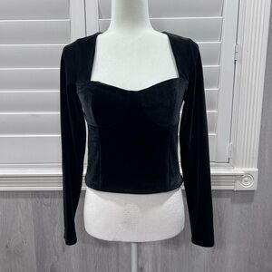 Abercrombie Velvet Black Corset Top M Square Neck Long Sleeve Y2K Holiday Party